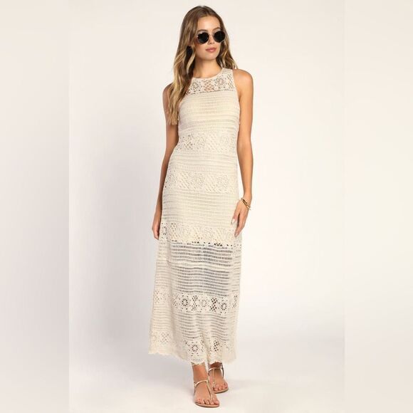 NWT bb Dakota Crochet You Love Me Unbleached Cotton Dress off white Sz XS - Picture 11 of 15